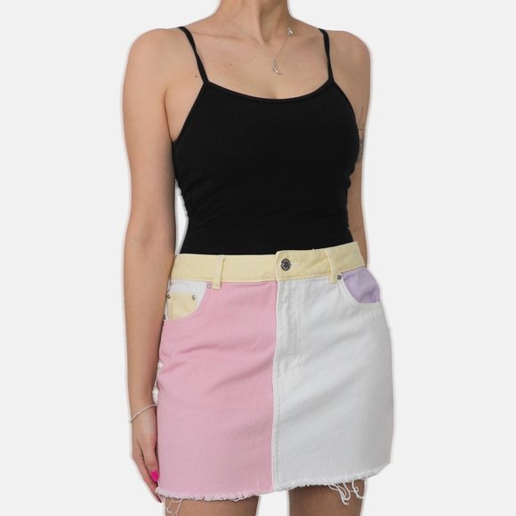 PASTEL PATCHWORK DENIM SKIRT - Picture 1 of 3